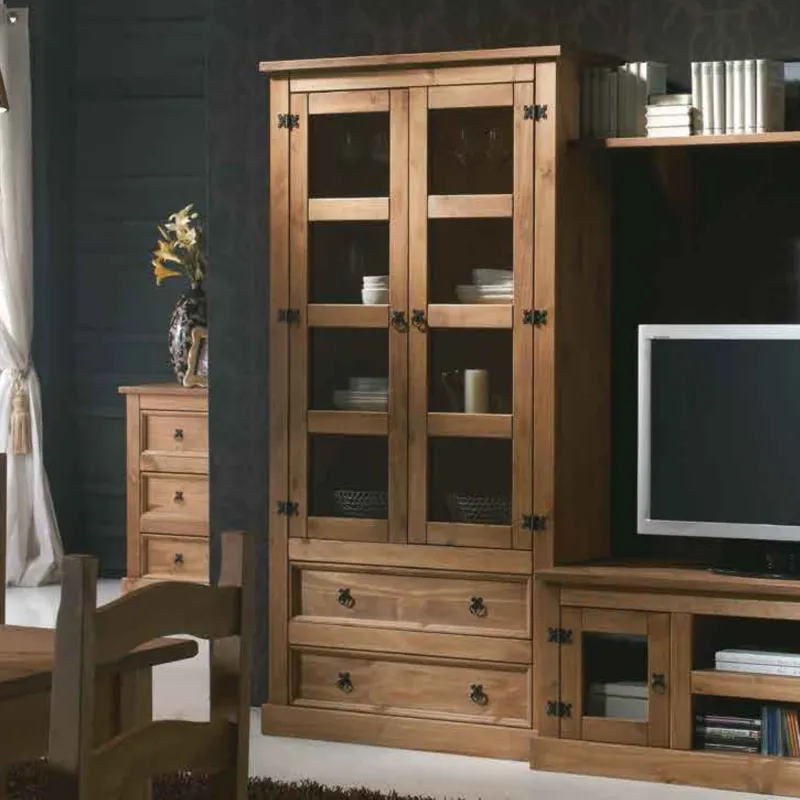 Vitrina de dos puertas de cristal y dos cajones madera maciza Vitrina de dos puertas de cristal y dos cajones madera maciza