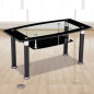 Mesa de centro fija de cristal templado y bandeja inferior.