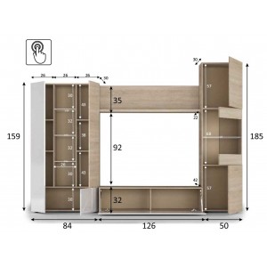 Salón modelo Disegno de 260cm de ancho y color blanco brillo - roble.