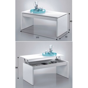 Mesa de centro elevable modelo Attuale de color blanco brillo