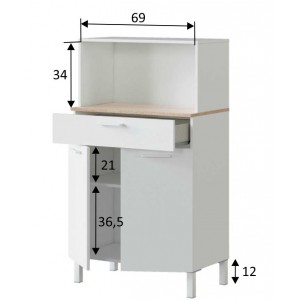 Muebles de cocina auxiliar fast, con ruedas y de color blanco y roble