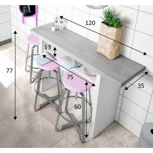 Mesa desplegable modelo Oggi, de color blanco artik y cemento.