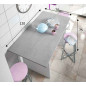 Mesa desplegable modelo Oggi, de color blanco artik y cemento.