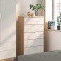 Cómoda de cinco cajones modelo Haya. Color roble canadian y blanco