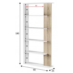 Estantería Loras, blanco artik y roble canadian, de 180cm de alto
