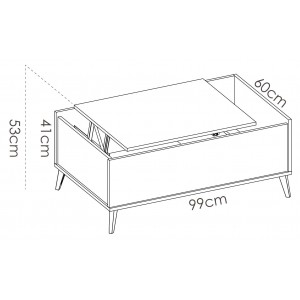Mesa de centro elevable modelo ness, de color blanco-natural