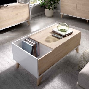 Mesa de centro elevable modelo ness, de color blanco-natural