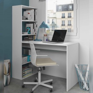 Mesa + estanteria Duplo. Es de color blanco artik, reversible.