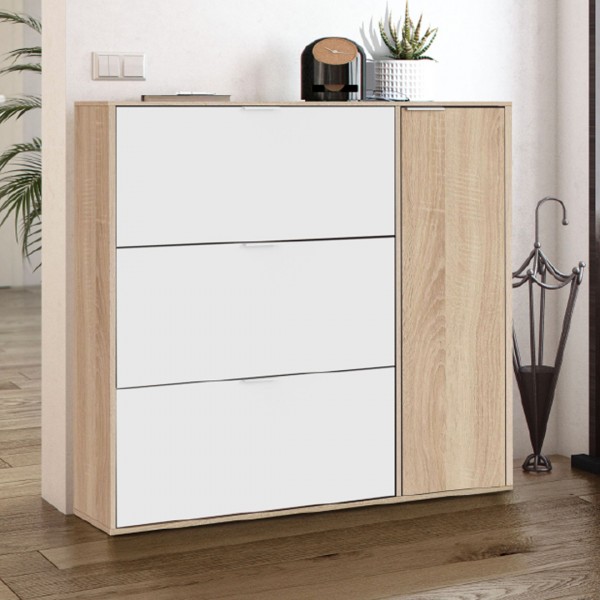 Zapatero 4 puertas roble-blanco