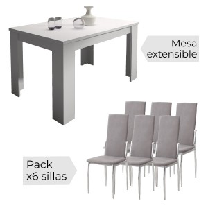Conjunto de mesa extensible corfu y juego de 6 sillas sakura