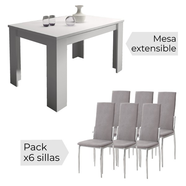 Conjunto de mesa extensible corfu y juego de 6 sillas sakura Conjunto de mesa extensible corfu y juego de 6 sillas sakura