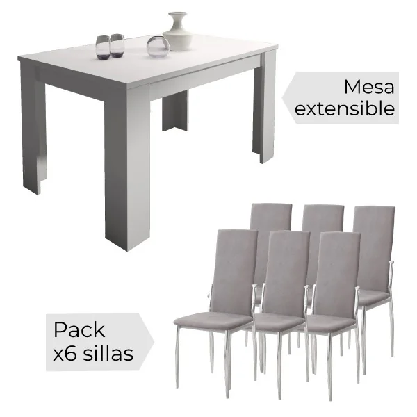 Conjunto de mesa extensible corfu y juego de 6 sillas sakura Conjunto de mesa extensible corfu y juego de 6 sillas sakura