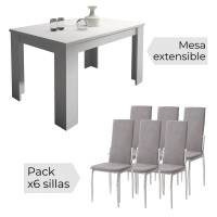 Conjunto de mesa extensible corfu y juego de 6 sillas sakura