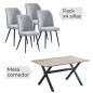 Conjunto mesa Royce W + 4 sillas Rory