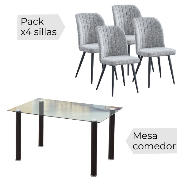 Conjunto mesa Yuri negra + 4 sillas Rory