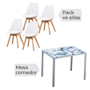 Mesa fija Flores + 4 sillas Fina