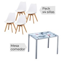Mesa fija Flores + 4 sillas Fina