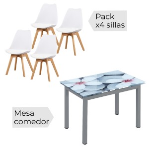 Mesa extendible Flores + 4 sillas Fina