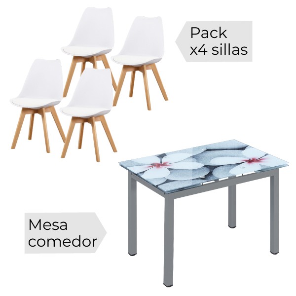 Mesa extendible Flores + 4 sillas Fina