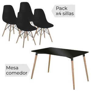 Conjunto mesa y sillas Dinamarca Negro