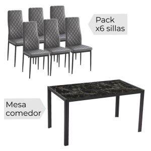 Conjunto de mesa + 6 sillas marmol