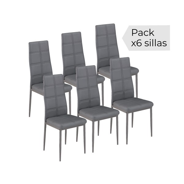 Juego de 6 sillas tapizado PU gris AXISS Juego de 6 sillas tapizado PU gris AXISS