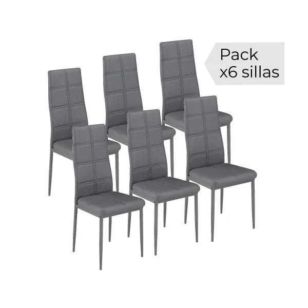Juego de 6 sillas tapizado PU gris AXISS Juego de 6 sillas tapizado PU gris AXISS