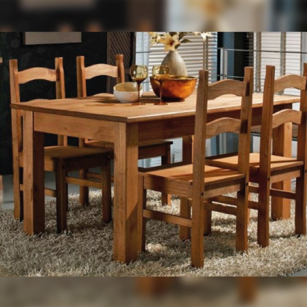 Conjunto mesa fija y 4 sillas madera maciza