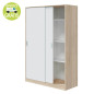 Armario modelo Noon Plus, color roble - blanco, con estantes y barra