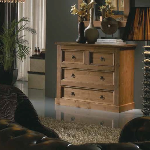 Cómoda de madera maciza de pino estilo rústico