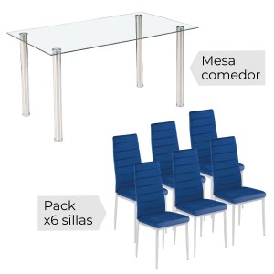 Conjunto mesa cristal y 6 sillas modelo Avatar