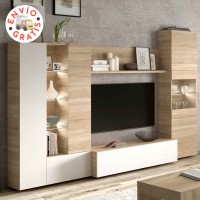 Salón modelo Disegno de 260cm de ancho y color blanco brillo - roble.