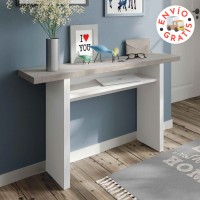 Mesa desplegable modelo Oggi, de color blanco artik y cemento.