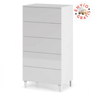 Cómoda Diva 5 cajones blanco brillo