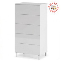 Cómoda Diva 5 cajones blanco brillo