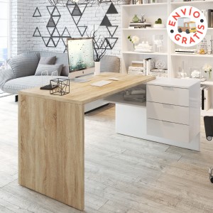 Mesa de despacho con buc Style de color roble canadian y blanco artik Mesa de despacho con buc Style de color roble canadian y blanco artik