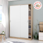 Armario modelo Noon Plus, color roble - blanco, con estantes y barra