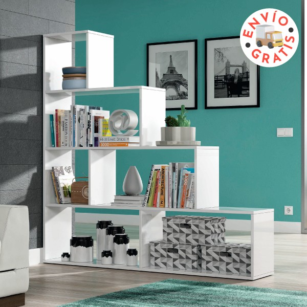 Estantería Mulk con forma escalonada de dos colores posibles.