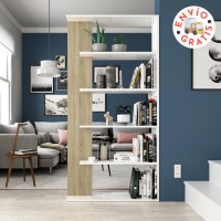 Estantería Loras, blanco artik y roble canadian, de 180cm de alto