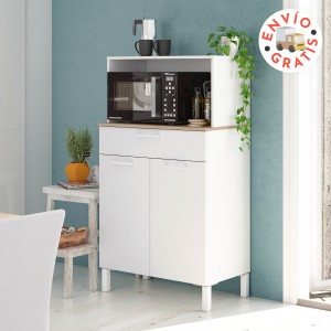Muebles de cocina auxiliar fast, con ruedas y de color blanco y roble