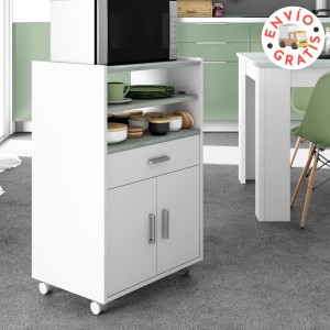 Mueble microondas Cheff con ruedas, bandeja extraíble, 2p y un cajón