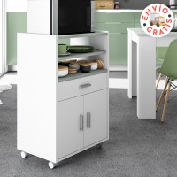 Mueble microondas Cheff con ruedas, bandeja extraíble, 2p y un cajón