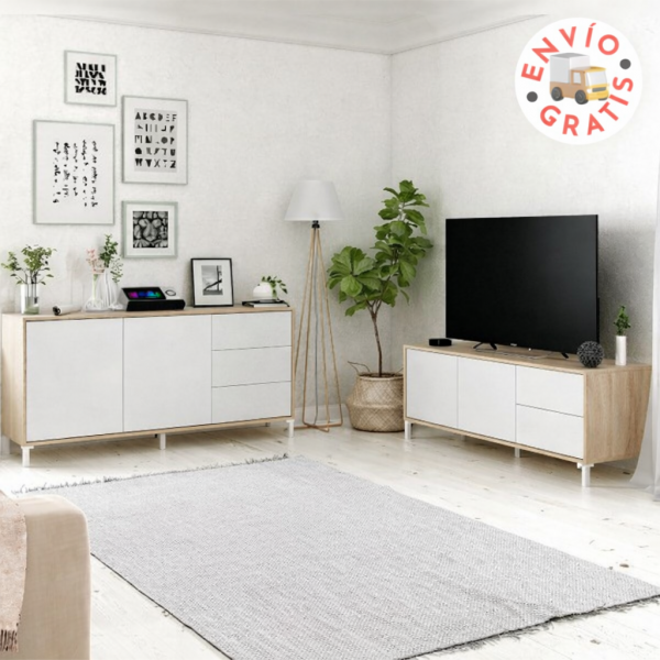 Salón completo Urban Plus de color roble y blanco Salón completo Urban Plus de color roble y blanco