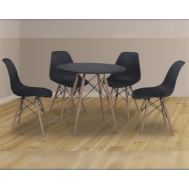 Conjunto mesa redonda y 4 sillas Dinamarca negro